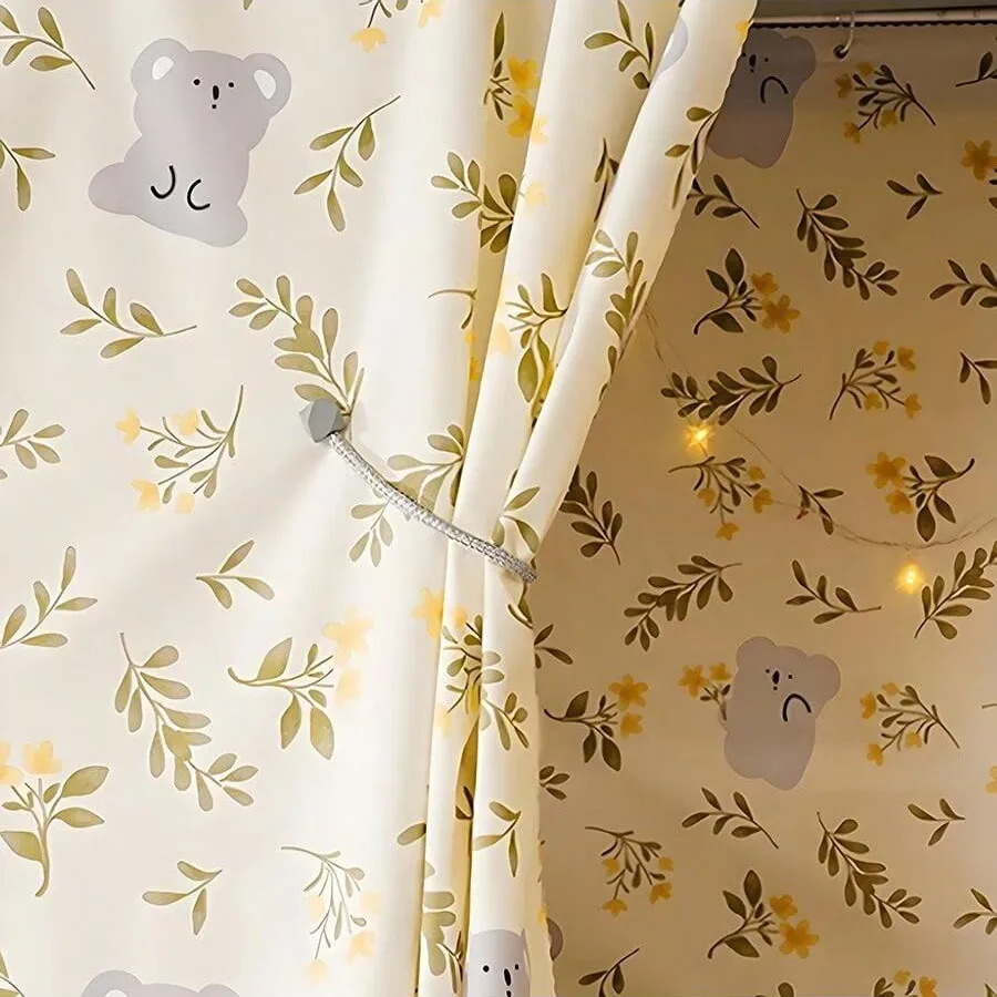 1 piece of small floral koala pattern blackout bed curtain, dormitory single bed shade privacy hanging curtain