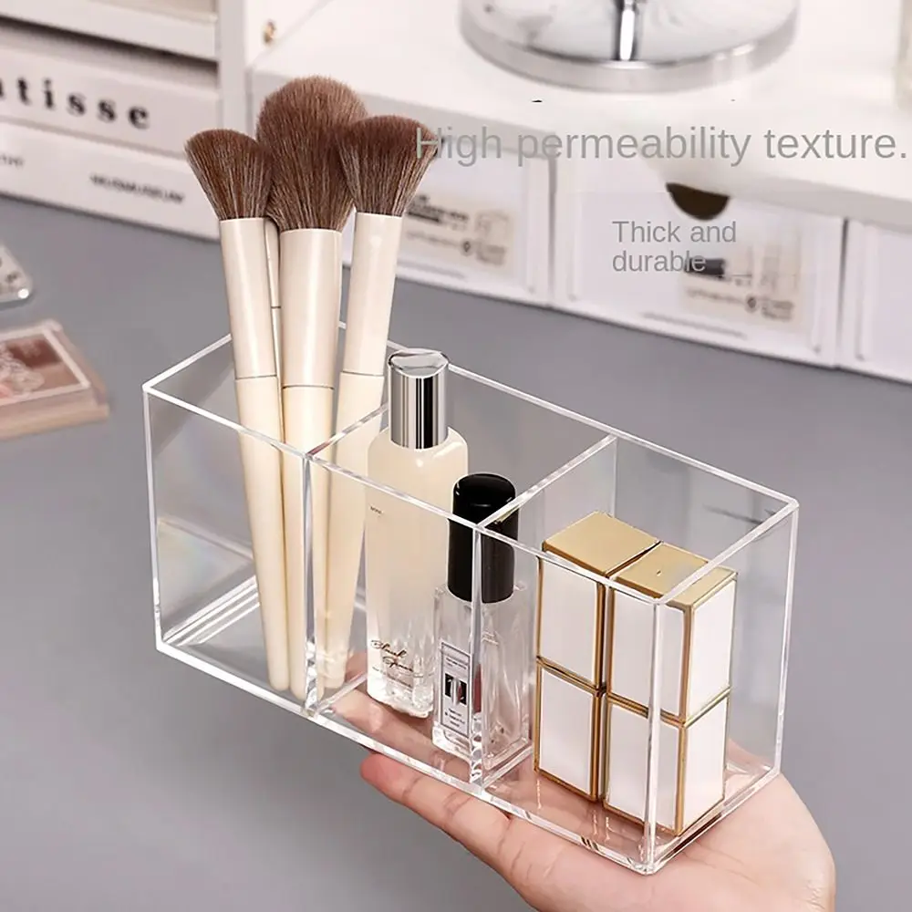 3 Grids Pen Holder Large Capacity Transparent Pencil Container Desk Stationery Storage INS Style Makeup Brush Box Students