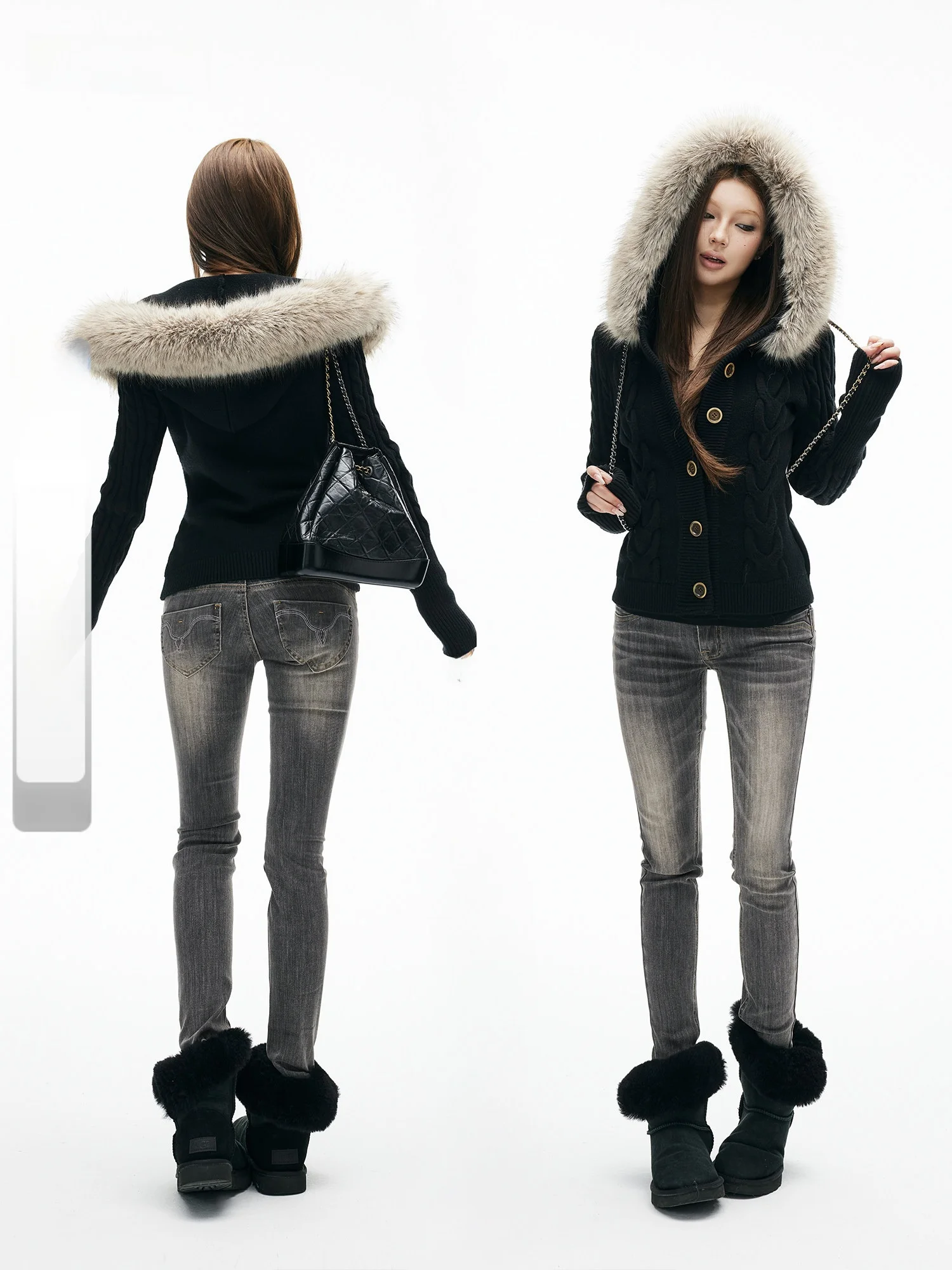 

Heavyweight Knitted ort Waist-Cinching Sweater with Fur Collar High Elastici Cuff Casual Sle Women's Online Exclusive