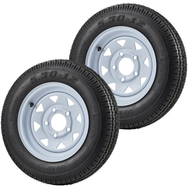 2 Pack Trailer Tires With 12 inch Rims 4.80-12/5.30-12 Multi-Function Utility Trailer Tire For Lawn Mower
