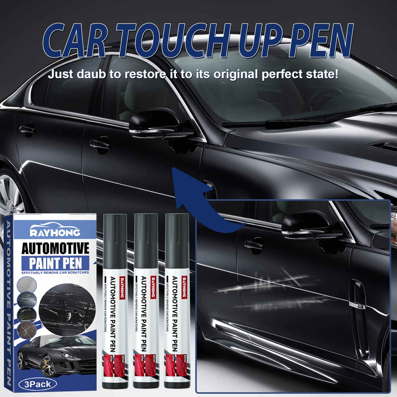 Car Black Paint Repair Pen Repair Scratches Wear Scratch Remove Dirt Marks Easy Operation Paint Repair Pen