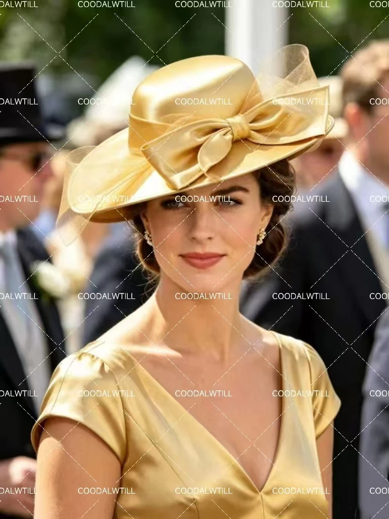 Chapeau Fedora en Satin pour Femme, Élégant Chapeau Fascinator de Mariage avec Nœud, Chapeau de Fête Vintage, Coiffe Capuchon Royal Asot