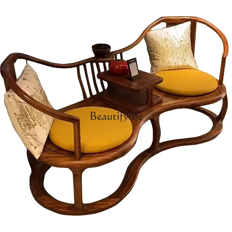 

ls 27New Chinese ebony arhat bed simple zen solid wood chaise longue living room double sofa chair