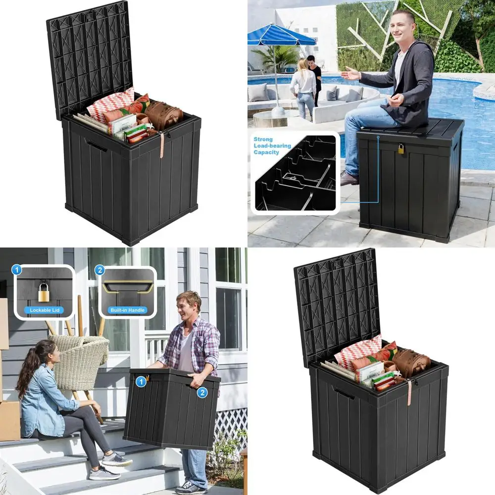 

51 Gallon Lockable Outdoor Storage Box for Patio, Garden Tools, and Furniture - Waterproof Black