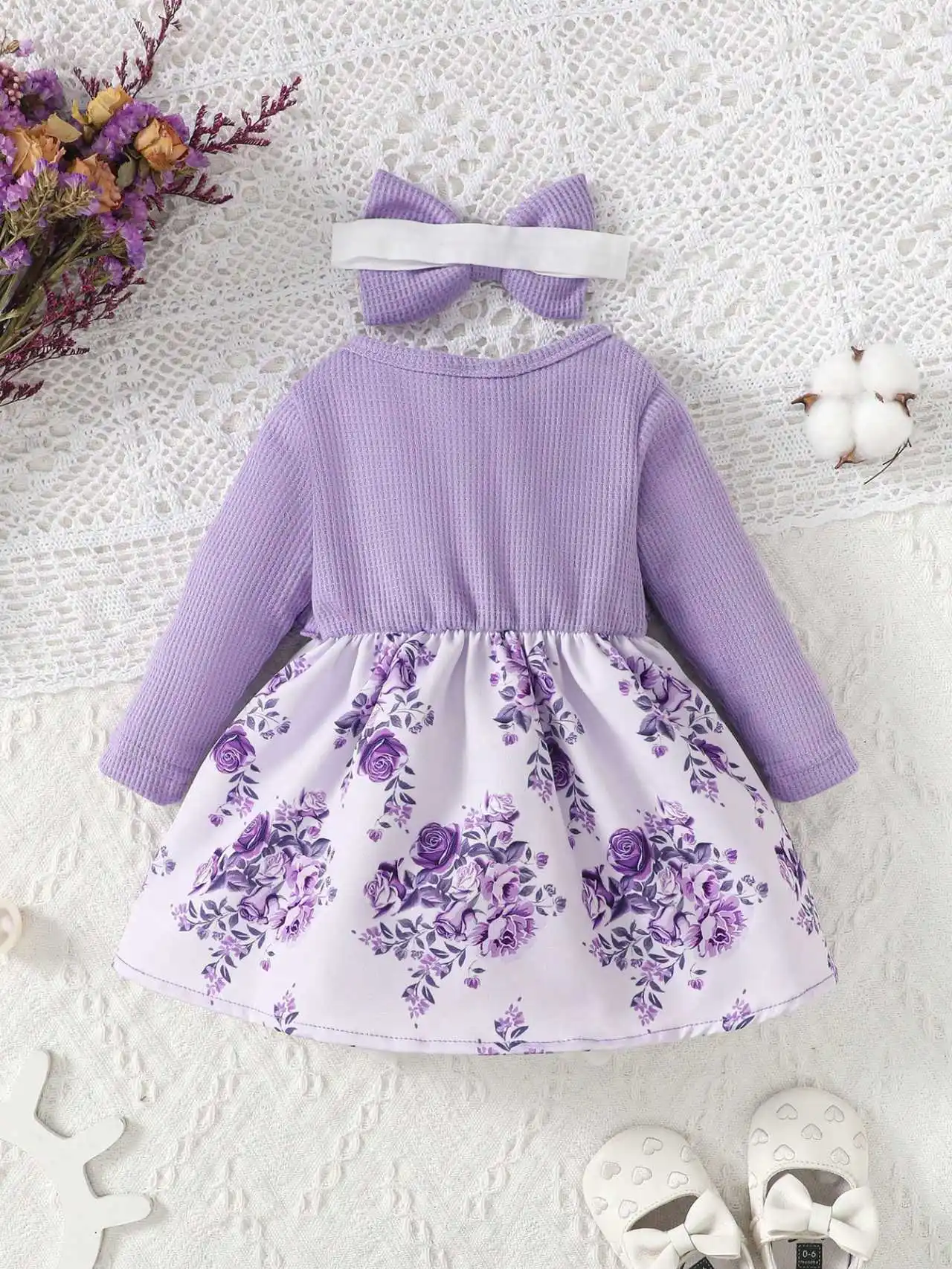 Baby printed dress with three-dimensional butterfly bow, stylish and suitable for spring and autumn wear
