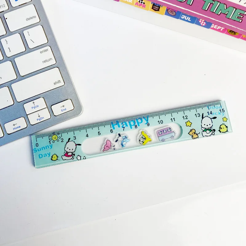 15cm Sanrio Ruler Cute Cartoon Hello Kitty Kuromi Pochacco Animation Students Learn Stationery Tools Acrylic Rocker Ruler