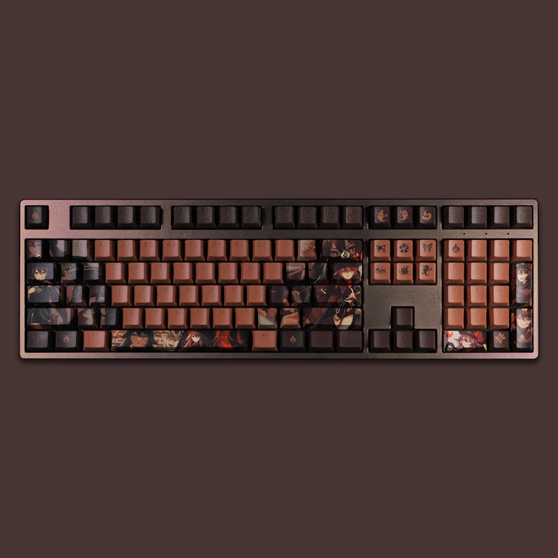 Game Mechanical Keyboard Genshin Impact Hutao Cosplay Colorful Keycap Brown Shaft Anime Cartoon Accessories Halloween Xmas Gift