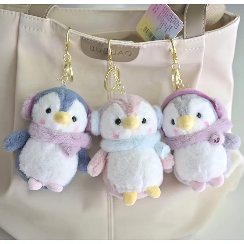 Mini llavero de peluche de pingüino perfumado, colgante con auriculares, llavero de muñeca de 12 Cm para bolso, decoración de regalo de cumpleaños para mujeres y niños