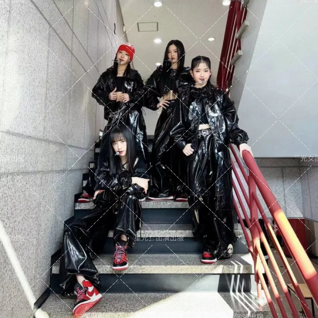 Shiny Liquid Leather Wide Leg Pants High Waist Jazz Dance Street Dance Performance Outfit for Women  Flowing Light St...