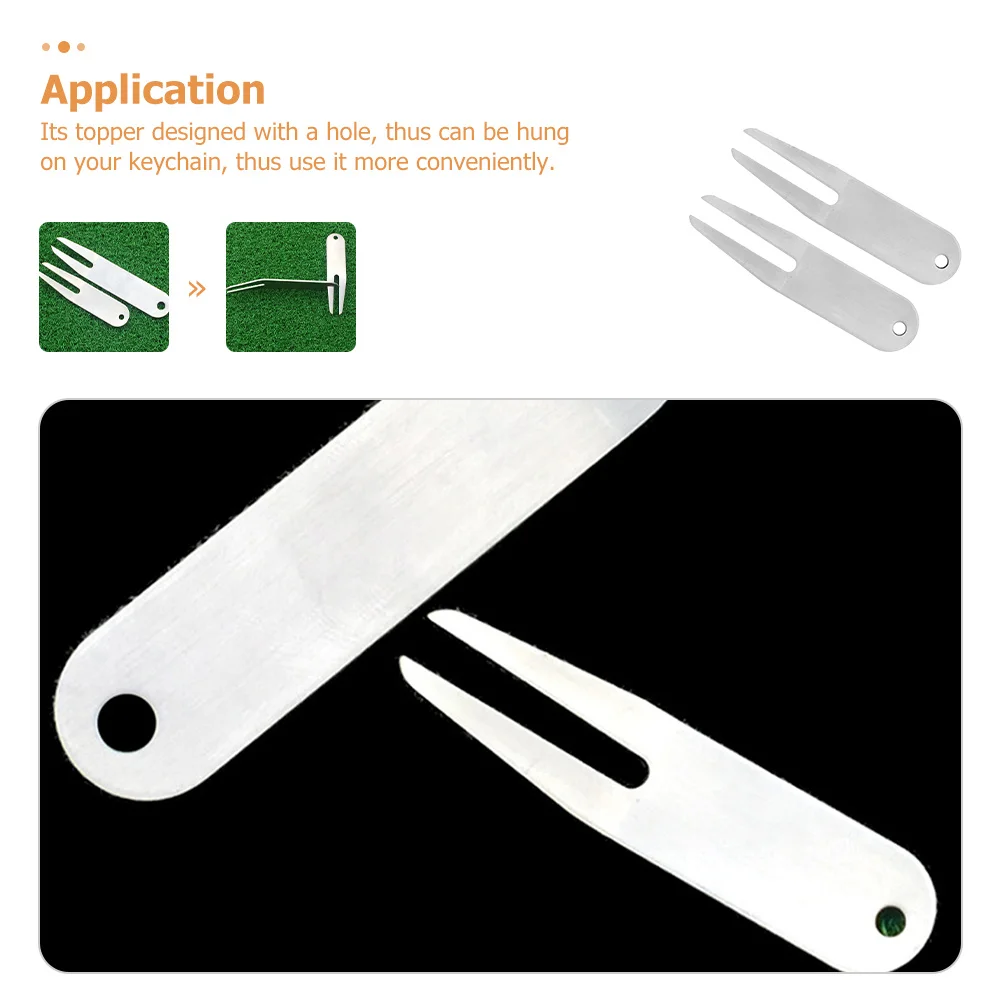 2 قطعة أدوات إصلاح Divot Divot شوكة الفولاذ المقاوم للصدأ المحمولة لصيانة الحديقة المهنية إكسسوارات الغولف الكرة ماركر #5