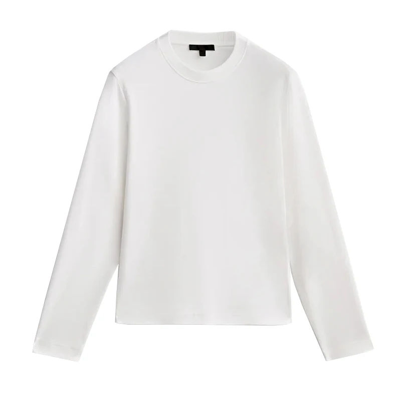 Eenvoudig Sle Cotton Long Sve round Ne T-shirt Dames Basic Match Alle zwaargewicht basislaag top voor lente nieuwe collectie