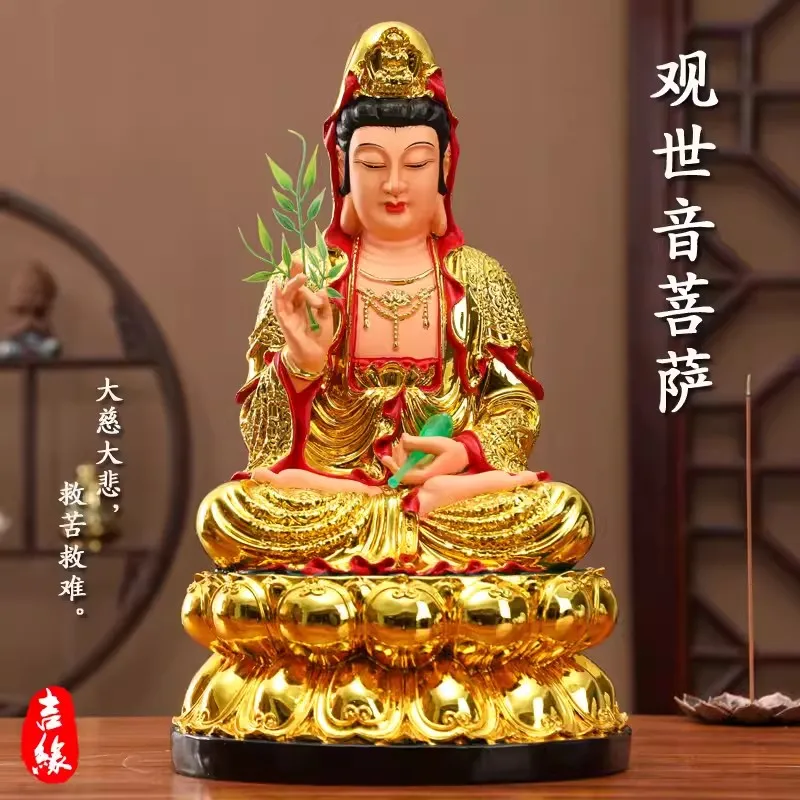 Handmade Resin Guanyin Buddha Temple, Household Ornaments, Nanhai Guanyin God, 30cm, 11.8 