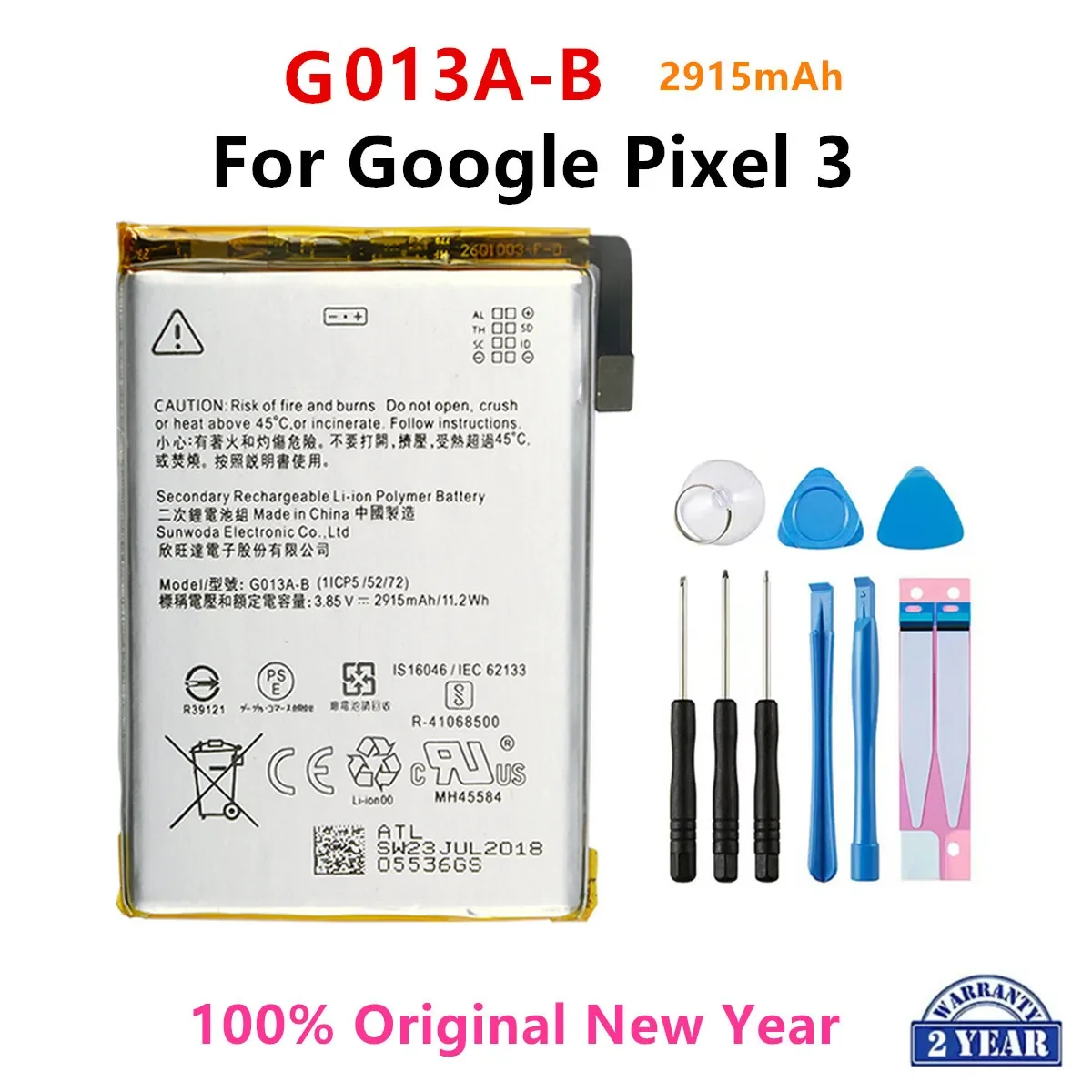 

100% Orginal G013A-B 2915mAh Replacement Battery For Google Pixel 3 Pixel3 Genuine Latest Production Phone Batteries+Tools