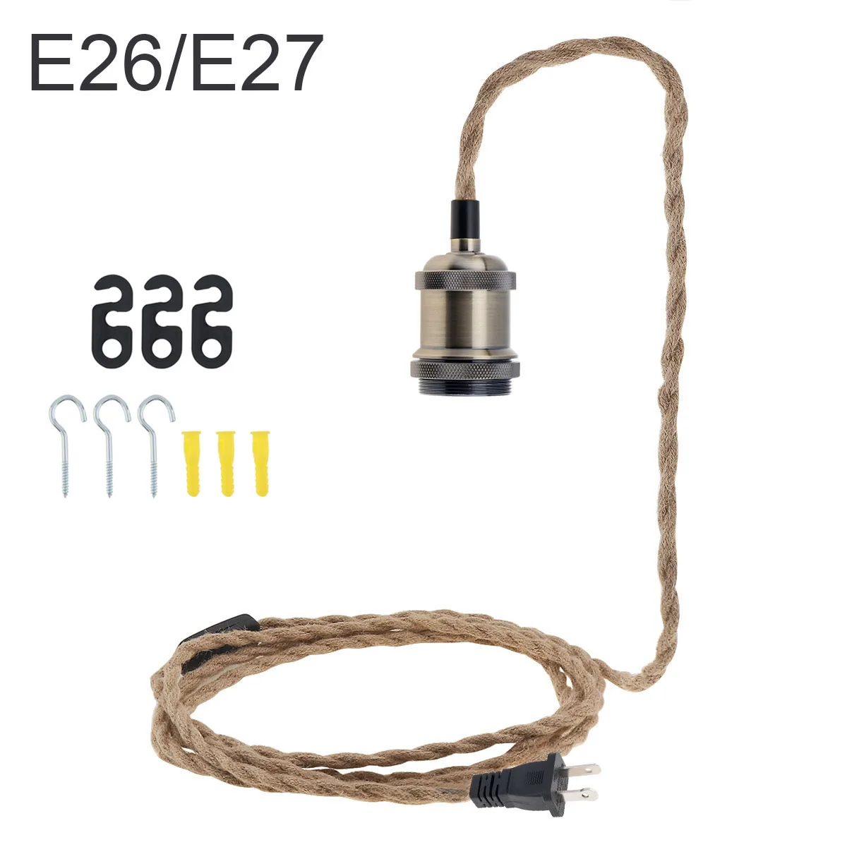 

E26 / E27 Pendant Light Kit Retro Farmhouse Style Lamp Socket for Dining Room / Kitchen / Bedroom with Switch Wire