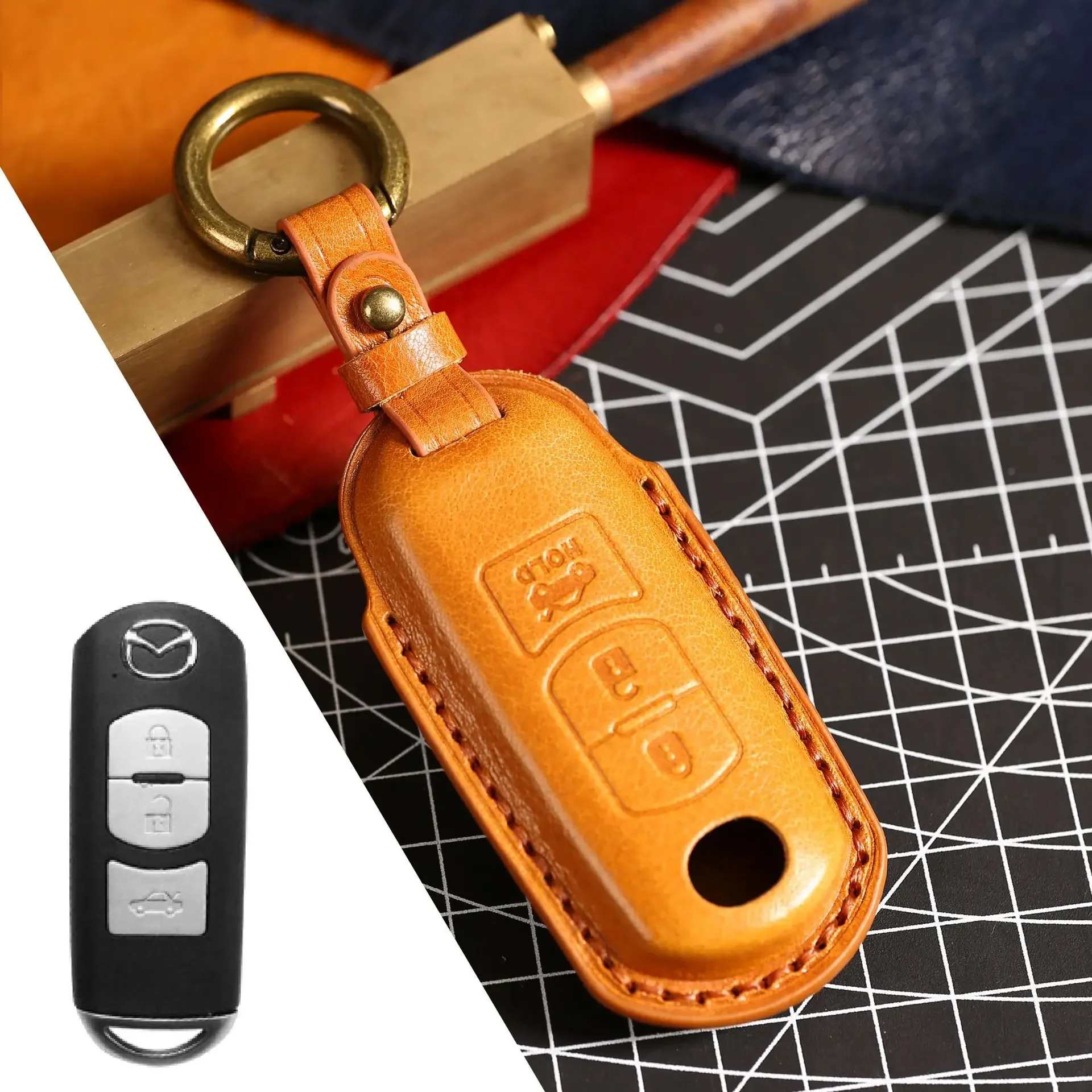 Retro Leather Car Key Case Cover Pouch for Mazda 2 3 6 Axela Atenza Cx 5cx5 Cx 3 7cx8 9 2016 2017 3 Buttons Good texture