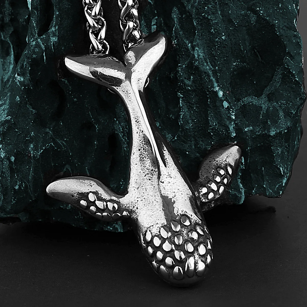 

NovelTeez Viking Blue Whale Pendant Necklace - Titanium Steel Dragon Bone Chain for Men & Women