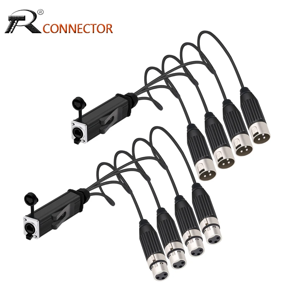 

RJ45 Female CAT5 Network Converter to 4 Channel 3Pin XLR Cable Splitter for Stage Lighting Recording Studio Signal Extender