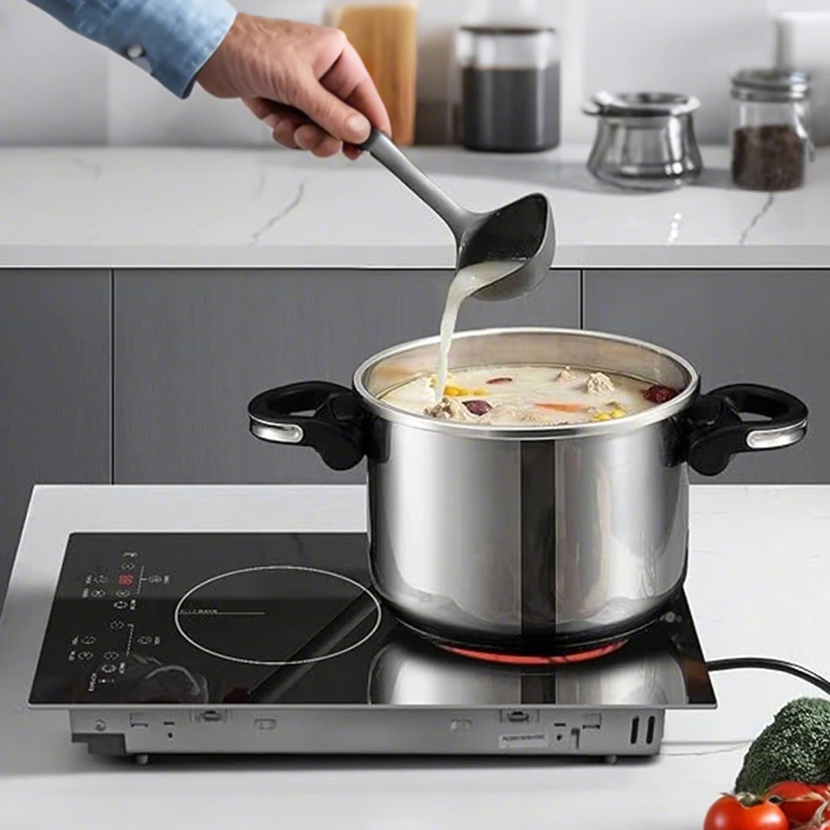 Karinear 2 Burners Electric Cooktop, 120v Plug in Ceramic Cooktop, 12 Inch Countertop & Built-in Electric Stove Top with Child S