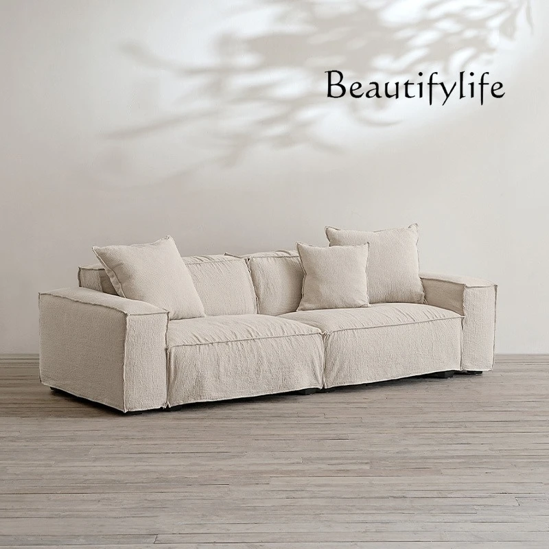 

Wabi-sabi wind linen down fabric tofu block sofa B & B hotel lobby cotton and linen removable sofa