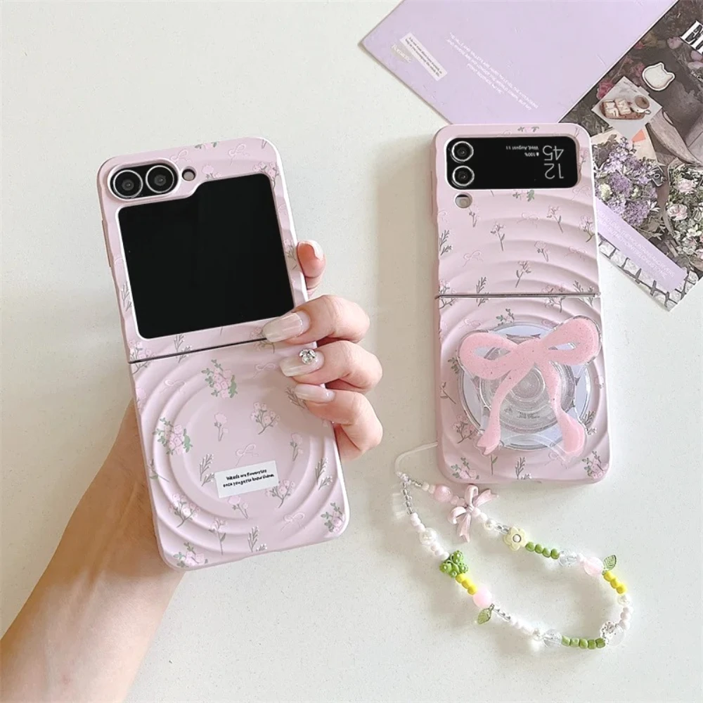 

Phone Case For Samsung Galaxy Z Flip 7 6 5 4 3 Bow Magsafe Magnetic Wireless Bracket Wavy Shockproof Cover