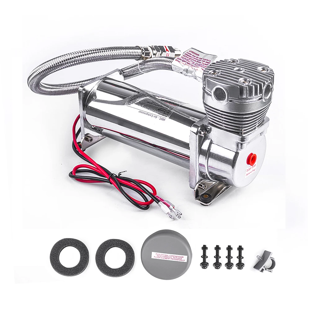Universal 12V 480cc Silver Air Ride Suspension Compressor Kit 200 PSI OUTLET 3/8 NPT Car Air Suspension Compressor/ Pump
