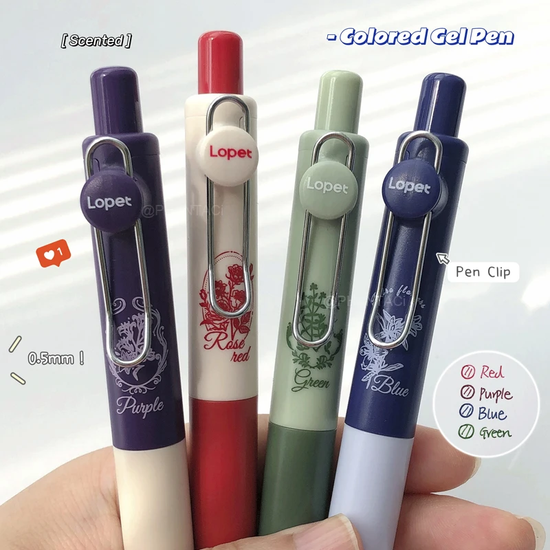 4 Stück Retro farbiger Gelstift, 0,5 mm Schreibstift, mehrfarbiger Malstift, kreativer Duftstift mit Stiftclip, Mini-Taschen-Gelstift