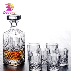 DEOUNY Square Crystal Glass Wine Bottle Transparent Jug Whisky Decanter 500ML 1000ML Home Bar Tool