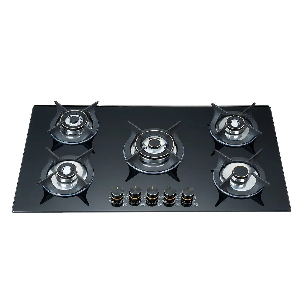 Safe 5 Burner Gas Cooktop Commercial Kitchen Appliance Hob NG/LPG Glass Cooking Stove