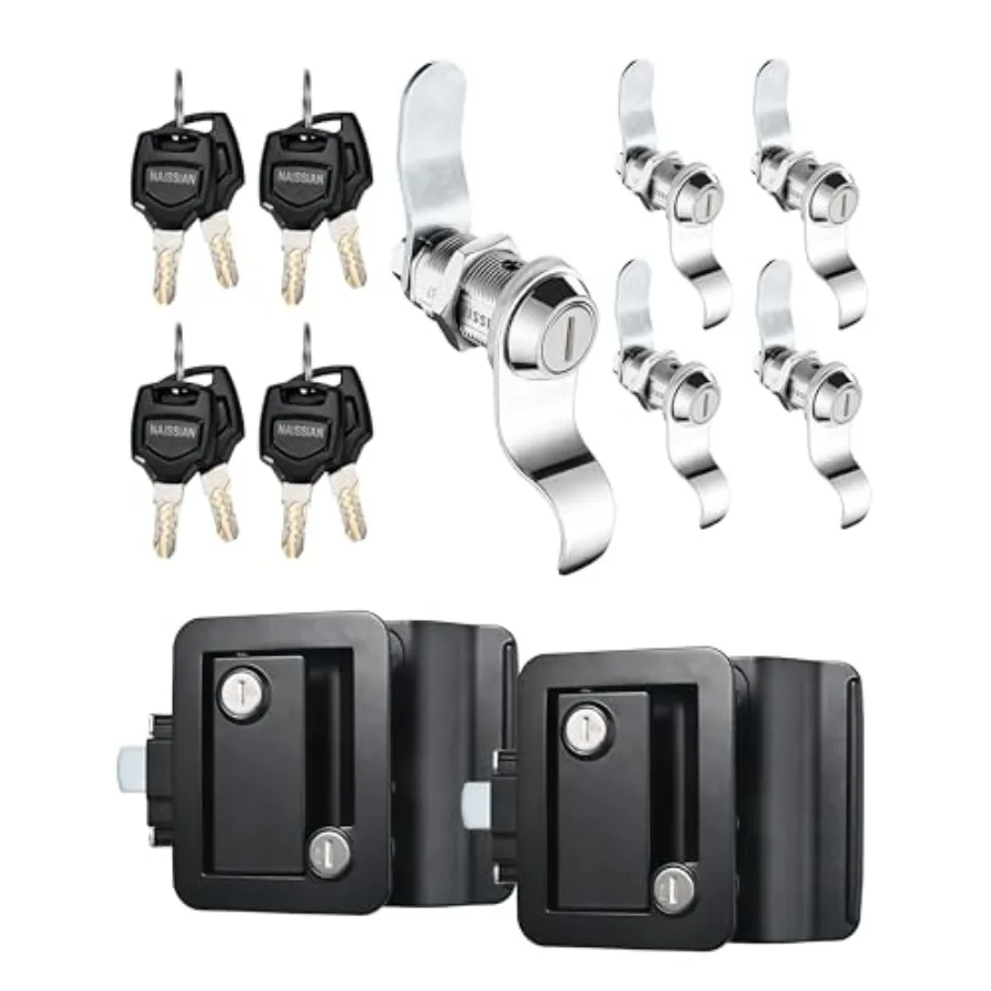 

Camper Door Lock + 1-1/8 RV Storage Cam Lock Set, Deadbolt Lock for Entry Side Door Lock with Handle, Travel Trailer Security D