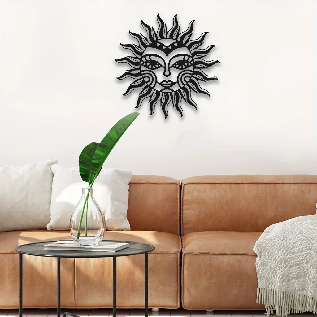 Metal Sun And Moon Wall Decor,Metal Wall Art For Living Room Sculpture Moon And Stars Home Wall Hanging, Home Decor Iron Art