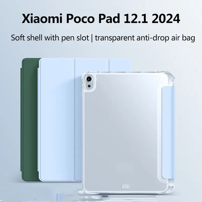 เคสขาตั้งสามพับได้โปร่งใส TPU แบบนิ่มสำหรับ Xiaomi poco Pad 12.1แผ่น2024 6S Pro 12.4 5 6 Pro redmi Pad Pro12.1 SE 11 10.61