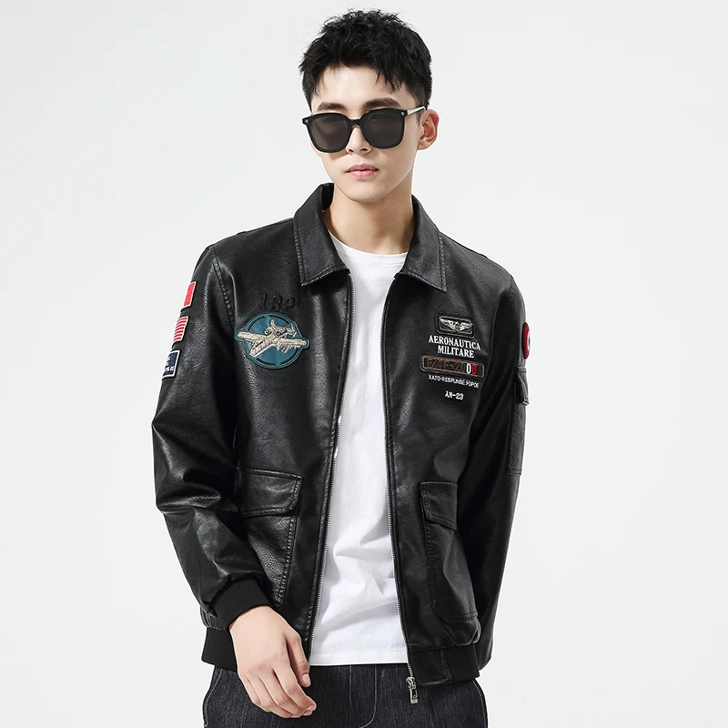 

Cross border new autumn leather jacket men's flight suit slim fit Korean casual jacket motorcycle suit lapel leather jacket