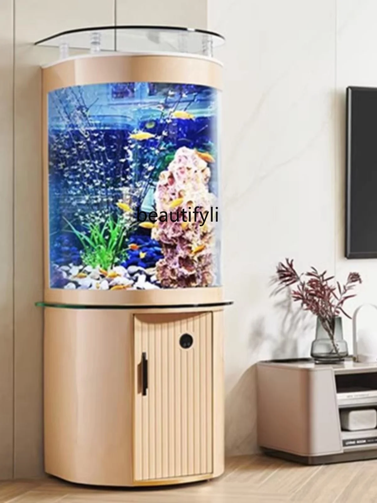 Semicircle Bottom Filter Glass Fish Tank Fish Globe Living Room Home Ecological Change Water against the Wall Aquarium