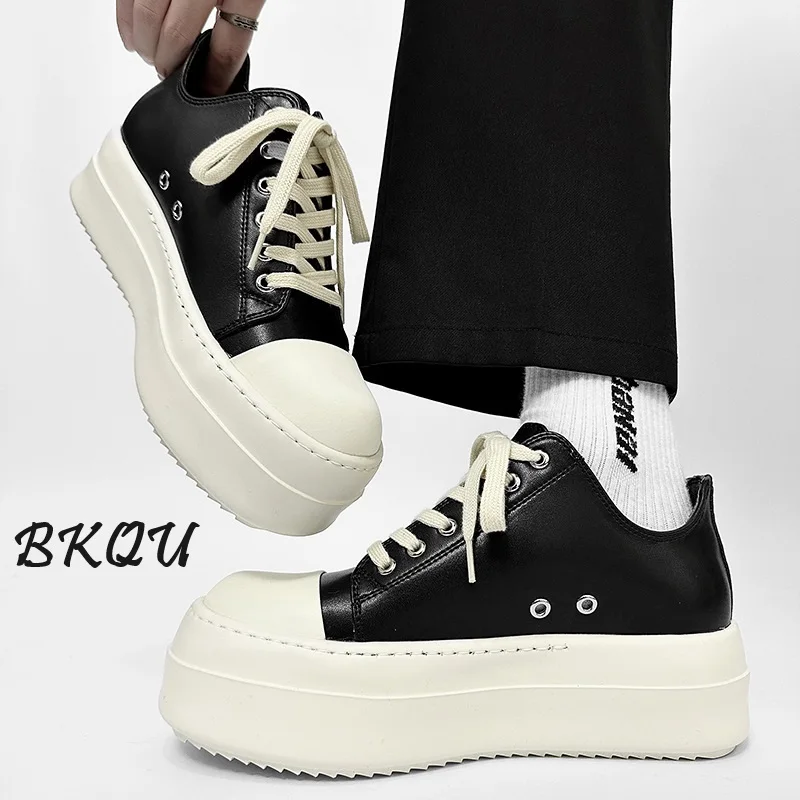 

BKQU American Retro Platform Shoes for Boys Black 2024 Autumn Platform Shoes Simple Canvas Big Head Height Derby Shoes for Women