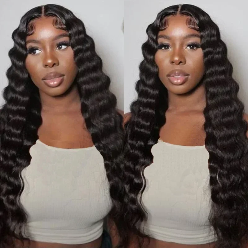 Loose Nature Deep Wave Frontal Wig 13x4 HD Lace Frontal Human Hair Wigs for Women Brazilian Wavy Lace Front Wig PrePlucked 180%