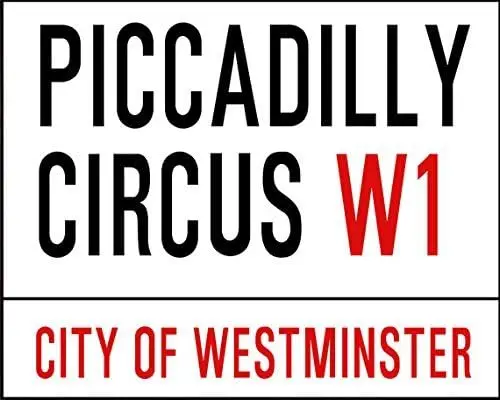 DestinyS - Letrero de calle de Londres estilo vintage con diseño del Circo Piccadilly y Westminster, placa de metal sexy para pared, decoración de aluminio