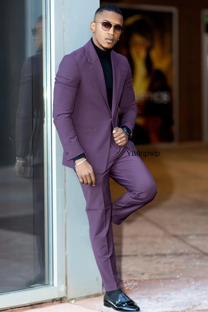 Trajes informales de 2 piezas para hombre, traje ajustado con solapa de muesca, esmoquin para banquete de boda y novio, conjunto de trajes de negocios (chaqueta + pantalones)