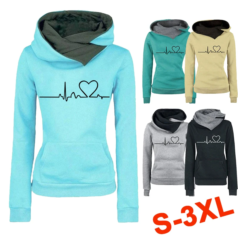 

Autumn and Winter Women's Hoodie Women's Printed Hoodie Long sleeved Two tone Hooded Sweatshirt Pullover