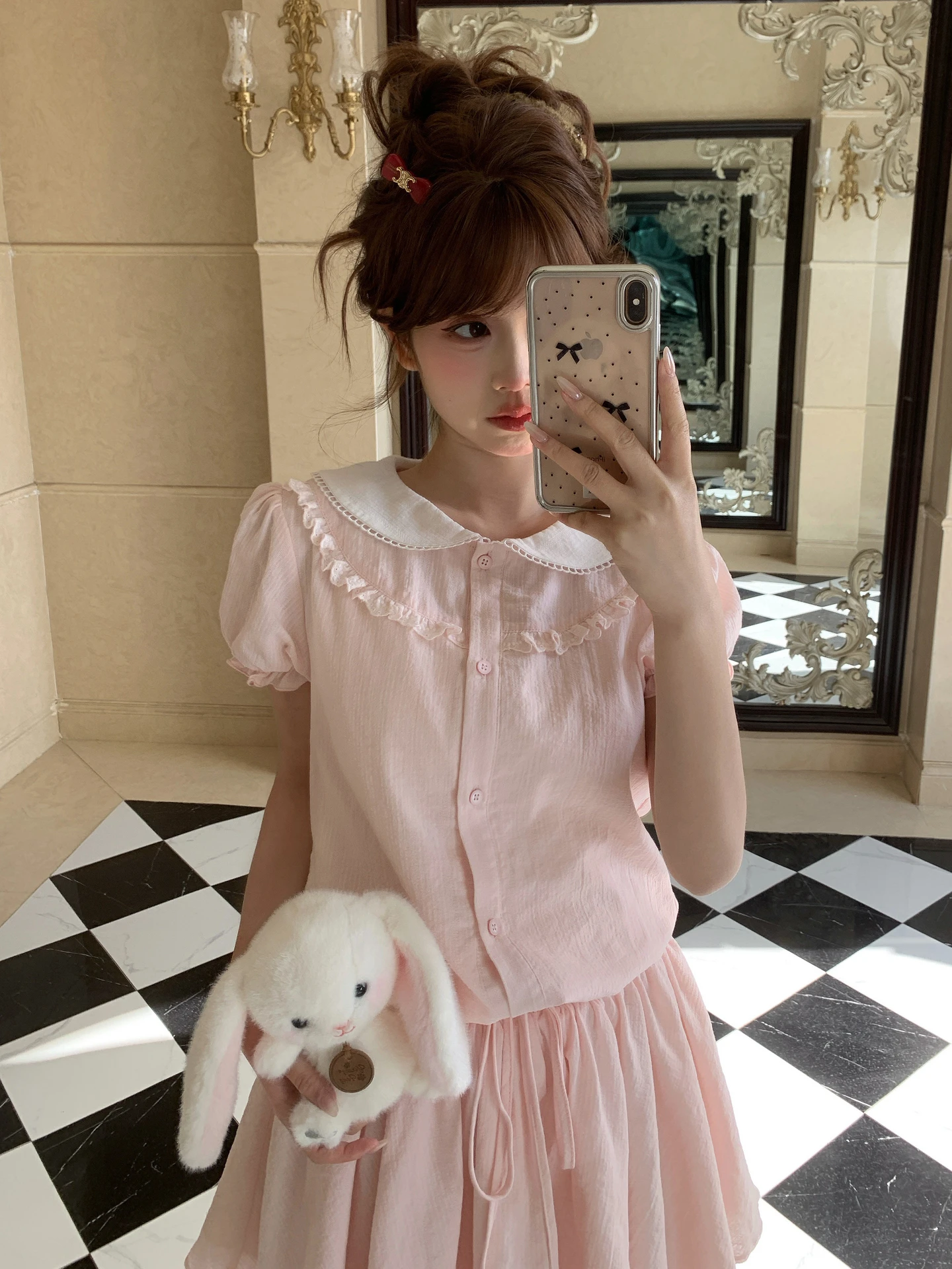

Sweet Style Pure Cotton Short Sleeve Dress Women's New Style Doll Collar Waist Cinching Meat Concealing Design Short Skirt Su...