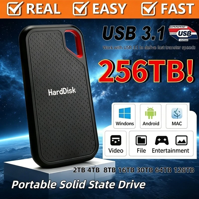 

New E61 Portable SSD 2TB 6TB 8TB 256TB USB 3.1 External Hard Drive High Speed Storage Device For Laptop PS5 Mobile Phone