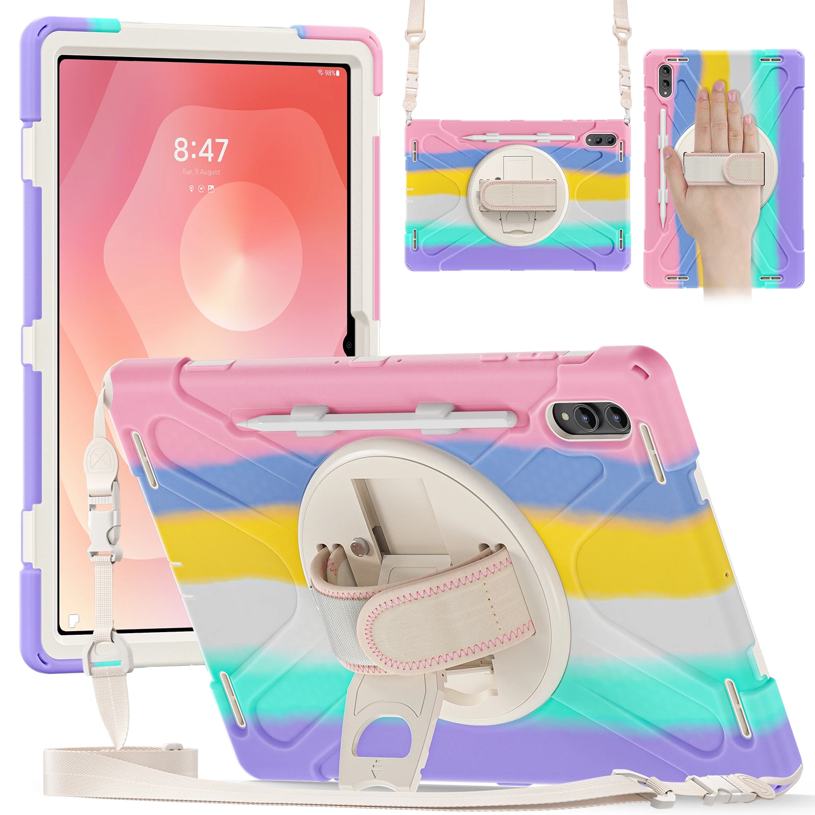 samsung-galaxy-tab-s11-ultra-2025-146インチ-sm-x930-x936b-x936n-x930n用ケース、360度回転スタンド付き頑丈なカバー、ショルダーストラップ付き