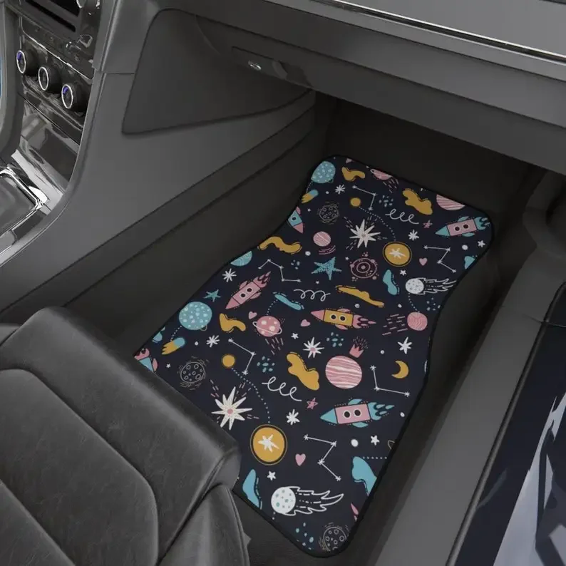 Space Rocket Car Mats Kawaii Cute Planets Car Accessories Truck Floor Mat Summer JDM Night Sky Cartoon