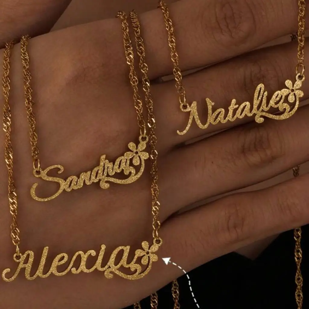 

Ожерелье с именем цветка по индивидуальному заказу. Персонализированное бриллиантовое ожерелье из нержавеющей стали. Подарок для женщин. Подарок с настраиваемым шрифтом.