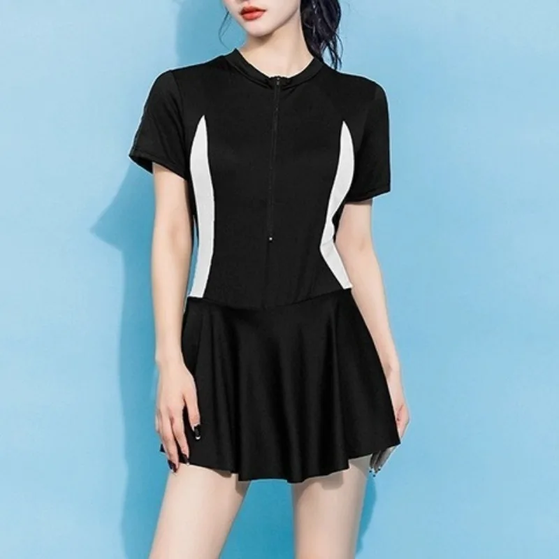 Traje de baño de una pieza, traje de baño deportivo, falda delgada de manga corta, Bikinis, traje de baño, ropa de playa, traje de baño para mujeres y señoras