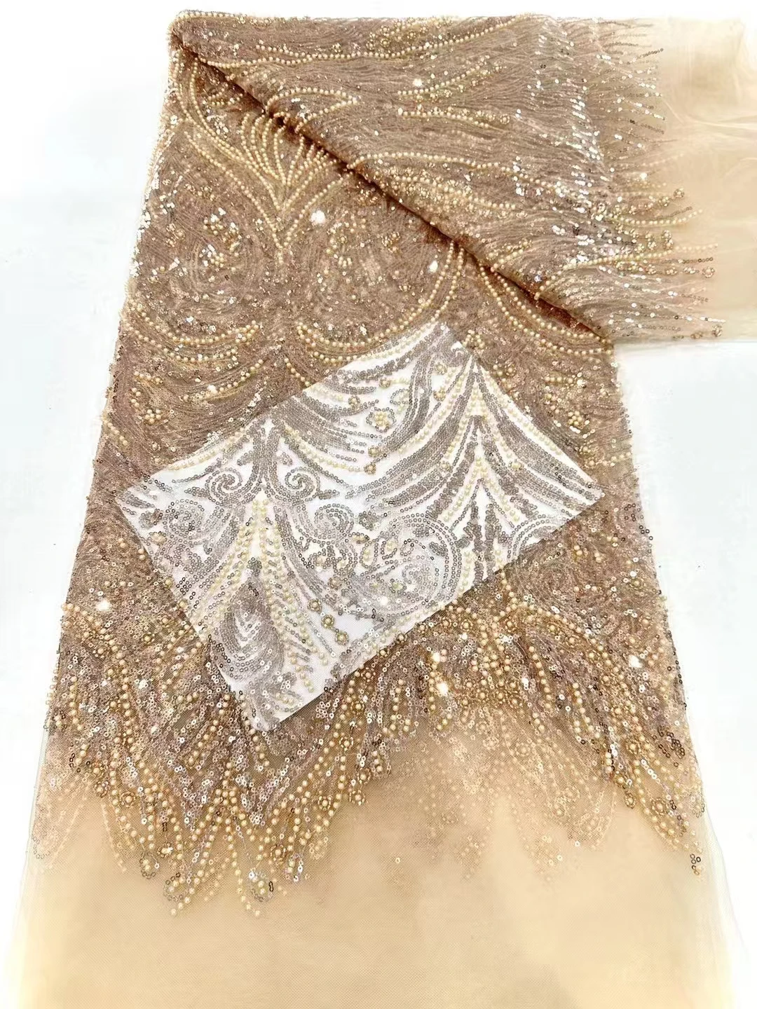 

180 дюймов * 43,2 дюйма, розовая африканская ткань для вышивки бисером, сетчатые аксессуары ручной работы, кружевная ткань с вышивкой и блестками из бисера