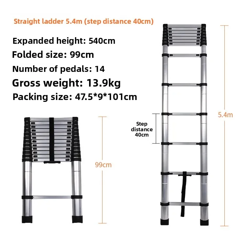 Lightweight step ladder, thickened household decoration, telescopic aluminum alloy engineering ladder, straight ladder Durable