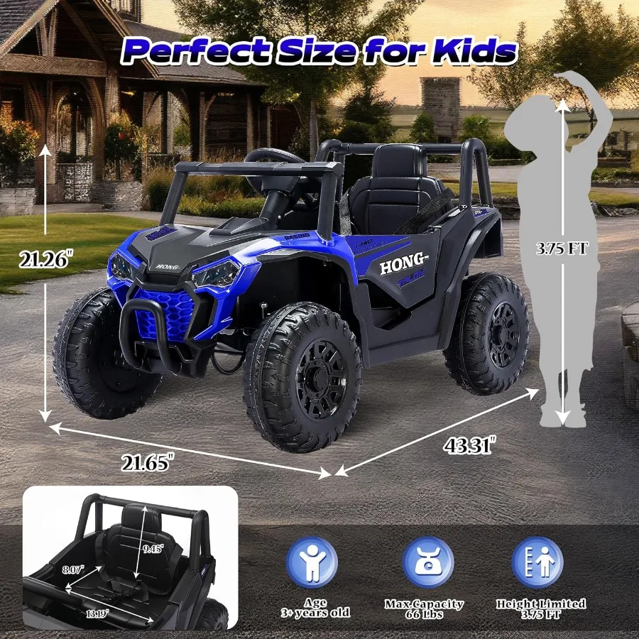 12V電動乗用車、リモコン付きトラック、LEDライト、3段階速度調整、音楽、安全ベルト、ソフトスタート、ホーン付き