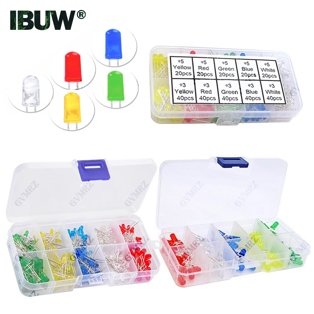3MM 5MM Light Emitting Diodes Electronics Kit F3 F5 LED Diode Assorted Kit White Green Red Blue Yellow Orange Luminous LED
