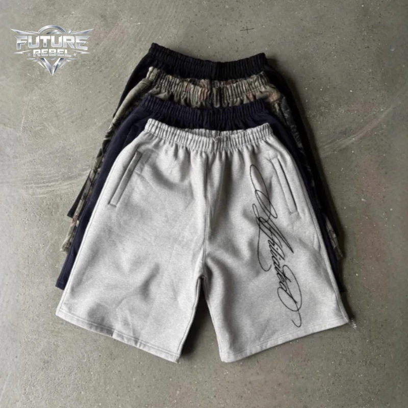 

Mens Shorts Harajuku American Vintage Streetwear Washed Graphic Print Shorts Loose Fit Straight Leg Summer Casual Unisex Fashion