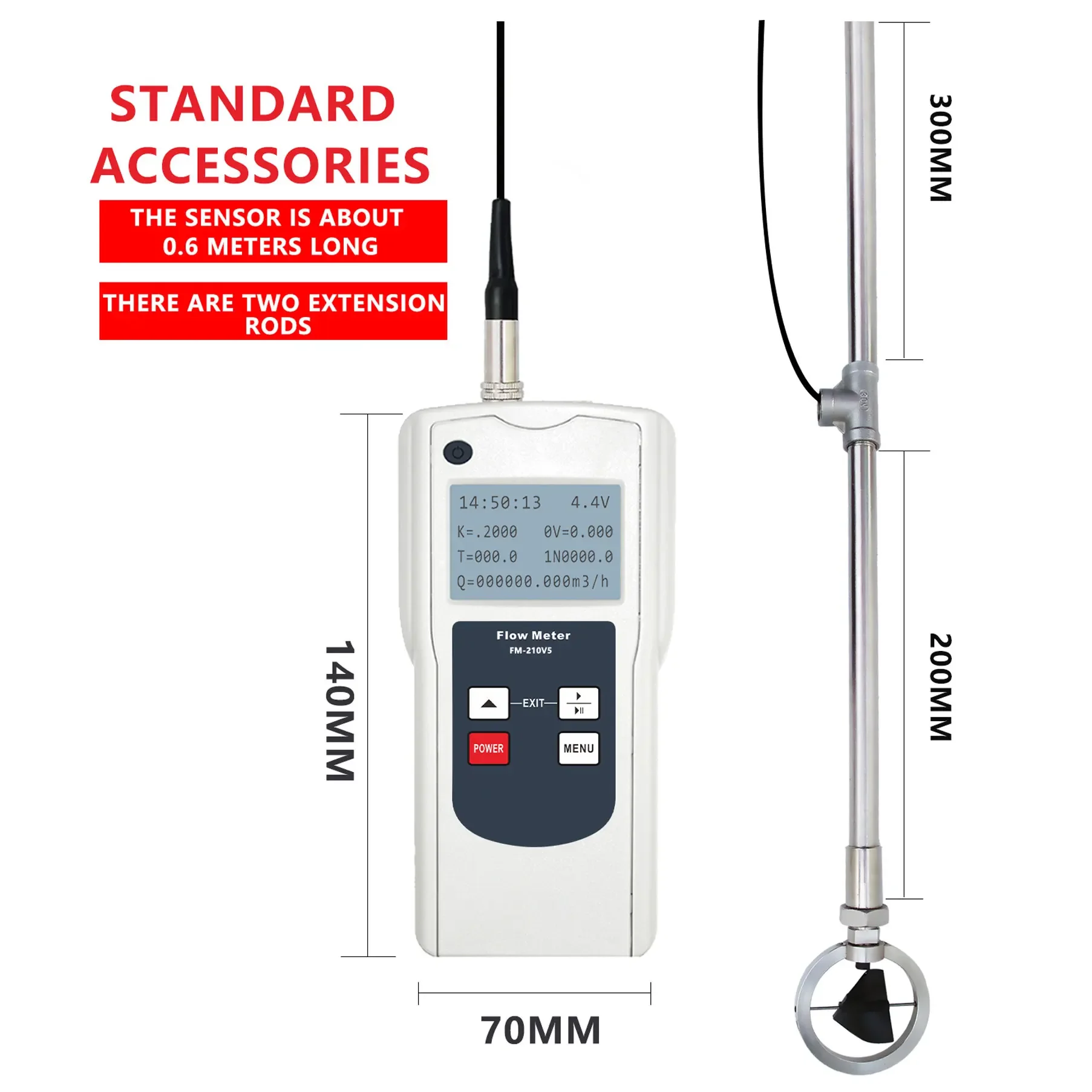 Portable Flow Rate Meter FM-210V5 Velocity Measurement Instrument Digital Flow Meter Open Channel Flowmeter